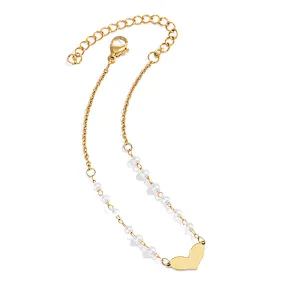 Simple Gold Heart Pendant Necklace Pearl Necklace