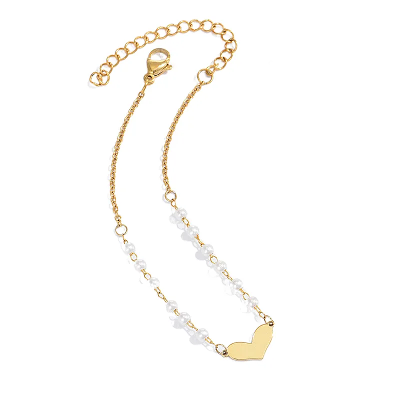 Simple Gold Heart Pendant Necklace Pearl Necklace