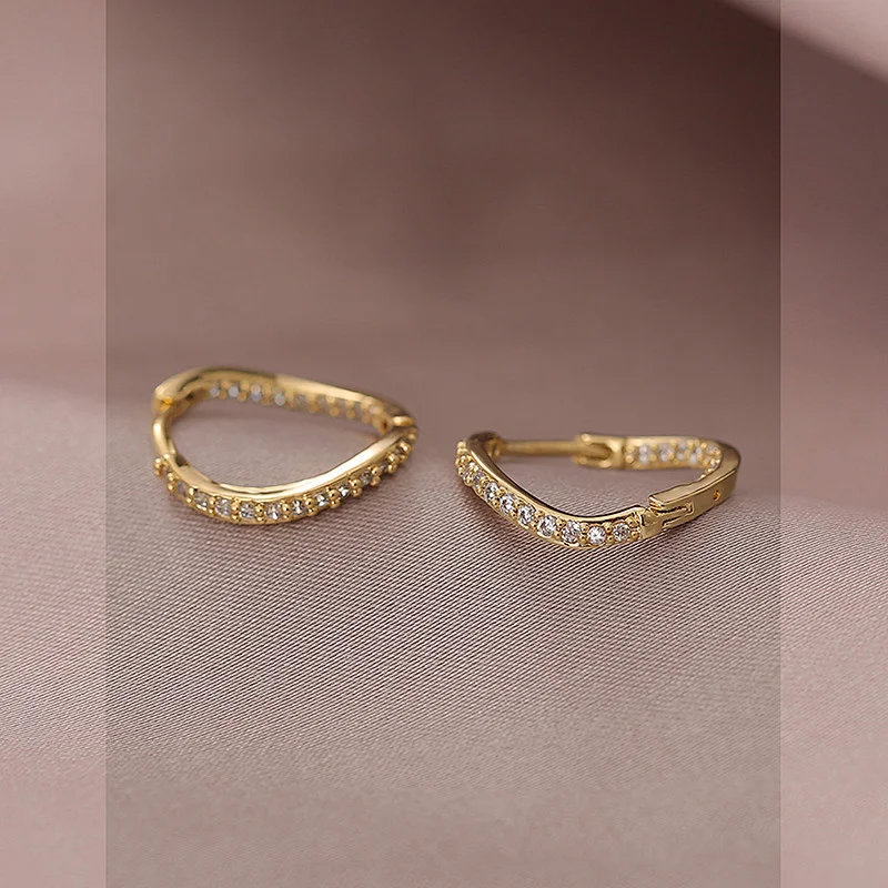 Brass Hoop Earring Zircon Women Jewelry Irregular Design