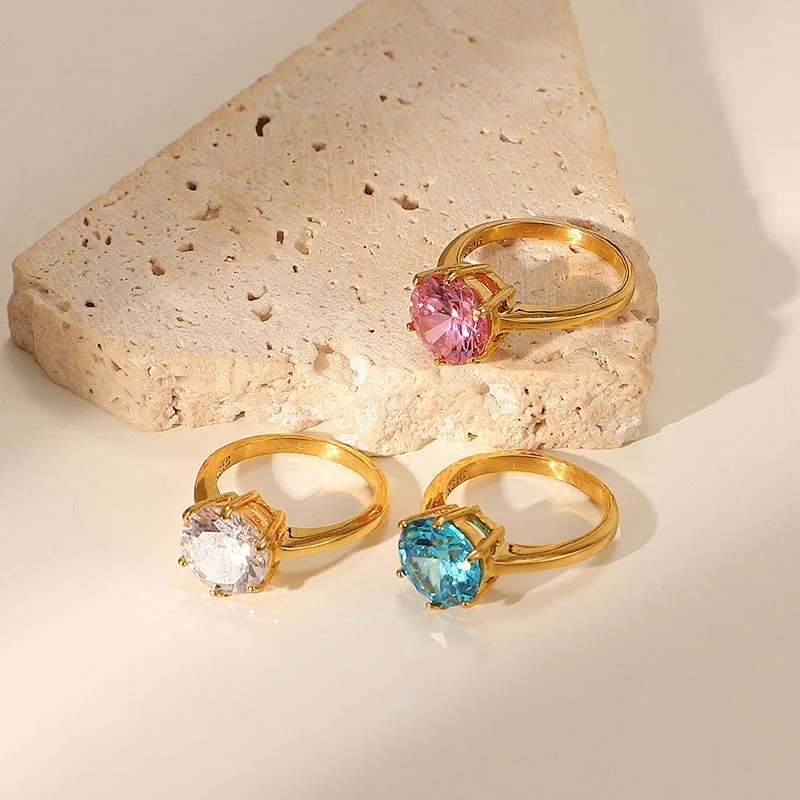 Vintage Gold Plated Stainless Steel Oval Zircon Ring