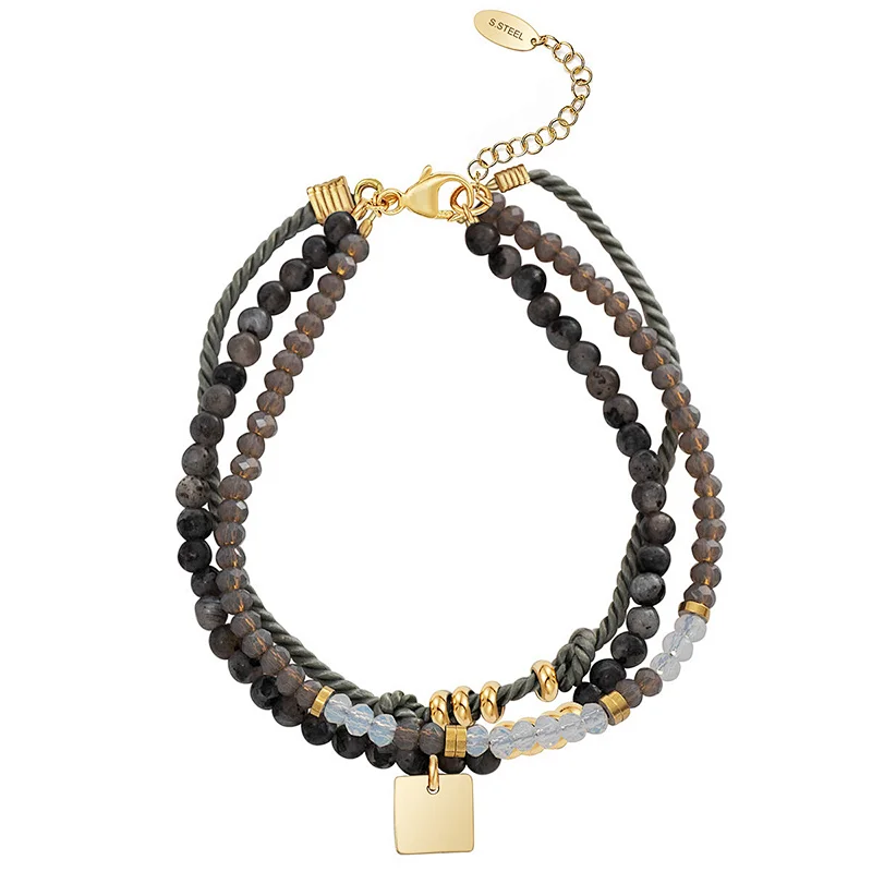 Polyester Twisted Rope Bracelet Square Steel Charms Jewelry