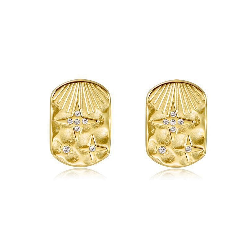 Simple Square Stud Earrings Stainless Steel Zircon Earrings