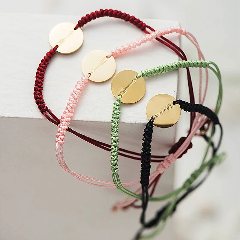 Stainless Steel Braided Rope Bracelet Coin Shape Chips Anklet