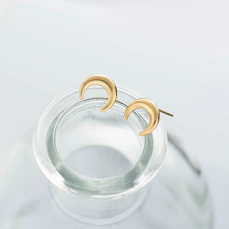 Stainless Steel Ring Simple New Ear Stud Moon Shape Earings