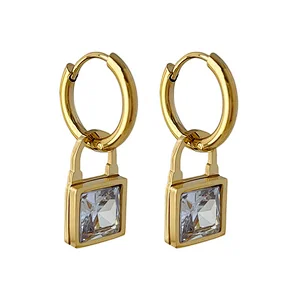 Gold Hoop Earrings Jewelry Cubic Zirconia Lock Drop Earrings