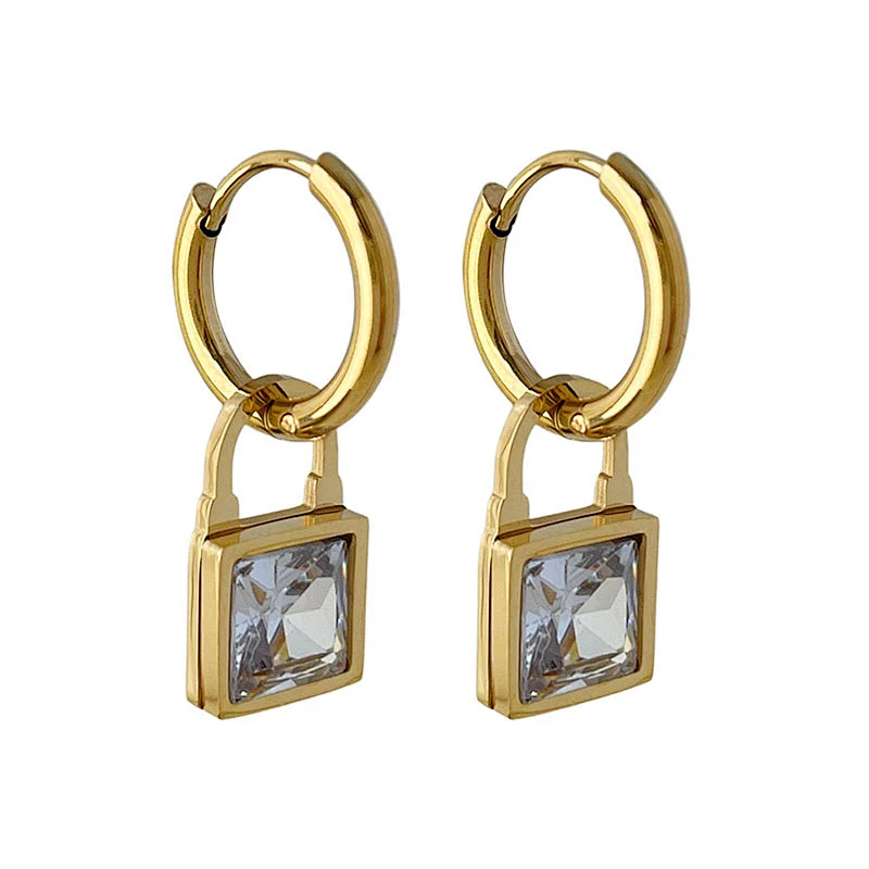 Gold Hoop Earrings Jewelry Cubic Zirconia Lock Drop Earrings