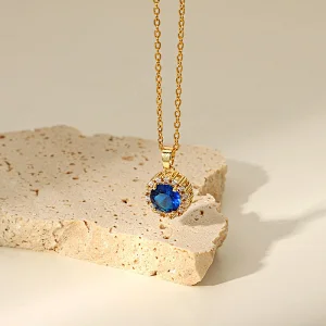New Fashion Blue Cubic Zircon Pendant Necklace Women
