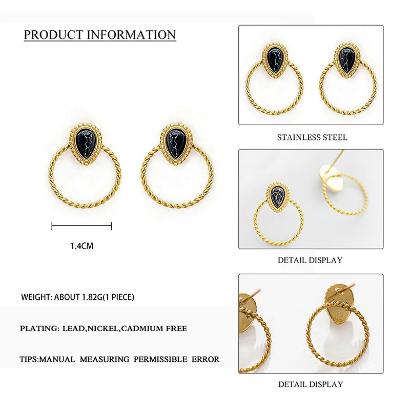 Stainless Steel Water Drop Stone Earrings Nickel Free