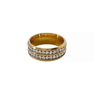 Gold Plated Double Row Rhinestone Stainless Steel Ring
