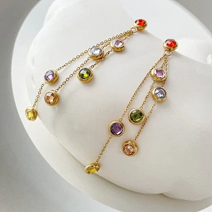 Stainless Steel Zircon Earrings Long Tassel Design Earrings