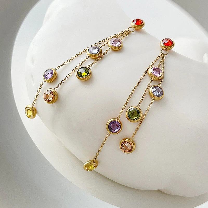 Stainless Steel Zircon Earrings Long Tassel Design Earrings