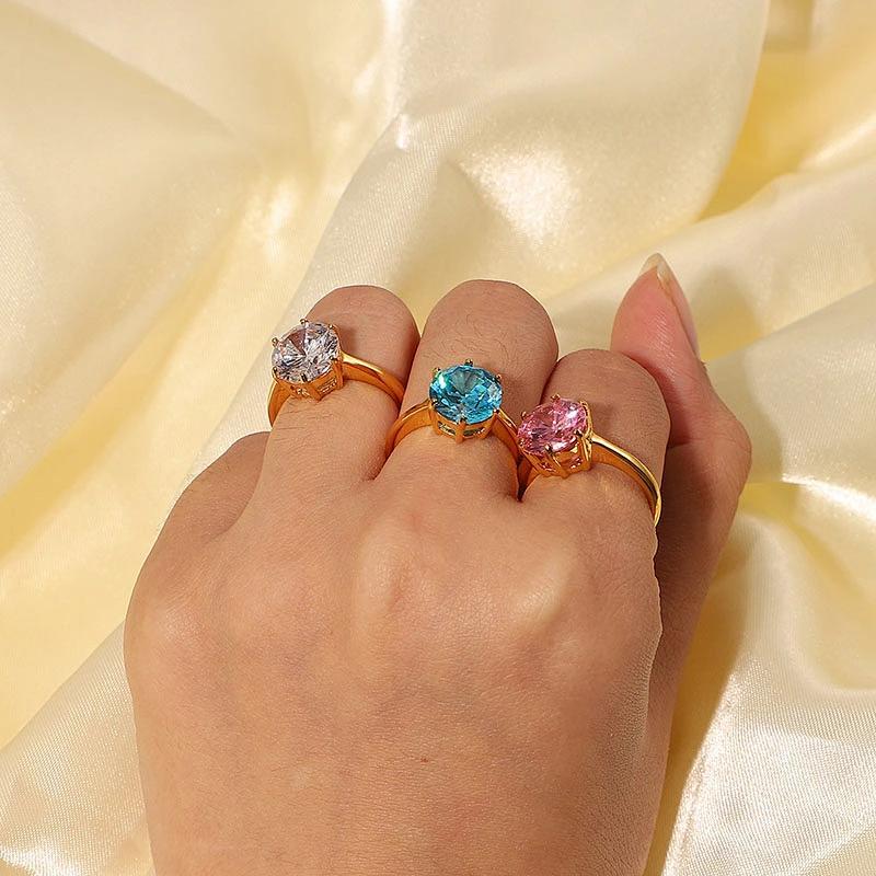 Vintage Gold Plated Stainless Steel Oval Zircon Ring