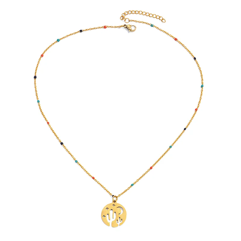 Fashion Colorful Bead Necklace Star Hollow Pendant Necklace