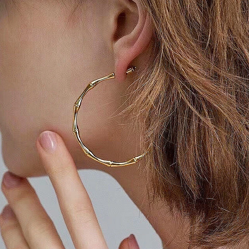 Stainless Steel Gold Plated Simple Large Hoop Earrings