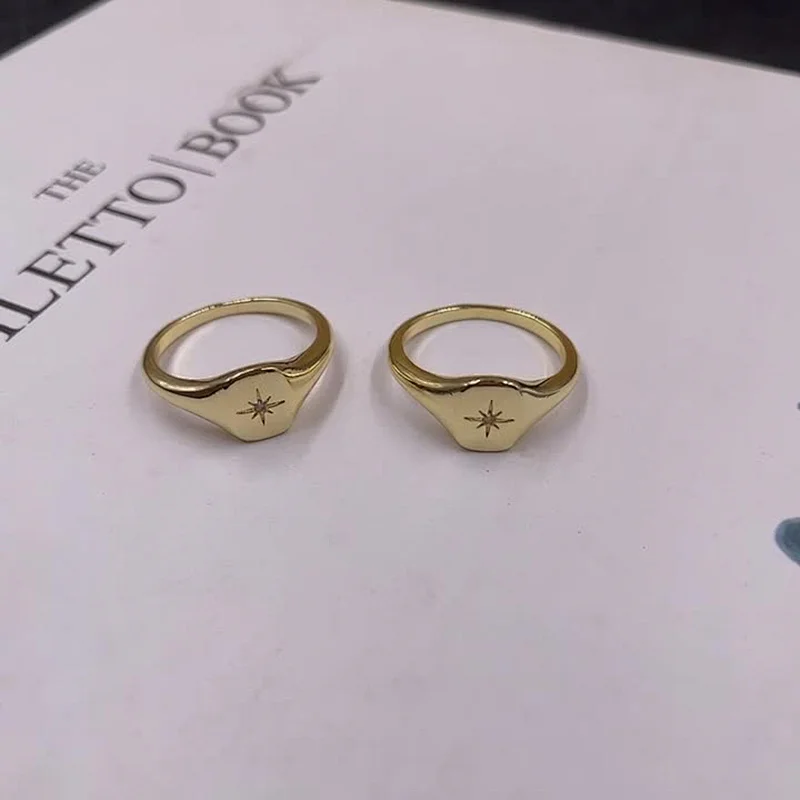 New Rings Star Ring Copper Plated 14K Gold Zircon Ring