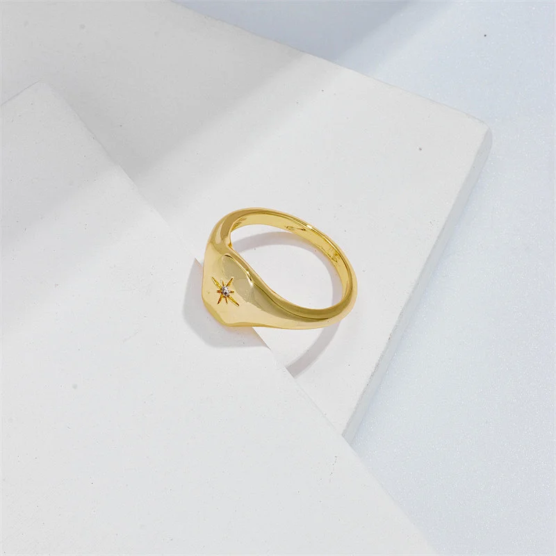 New Rings Star Ring Copper Plated 14K Gold Zircon Ring