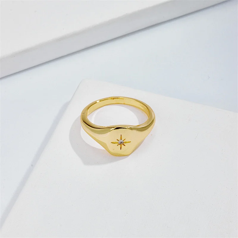 New Rings Star Ring Copper Plated 14K Gold Zircon Ring