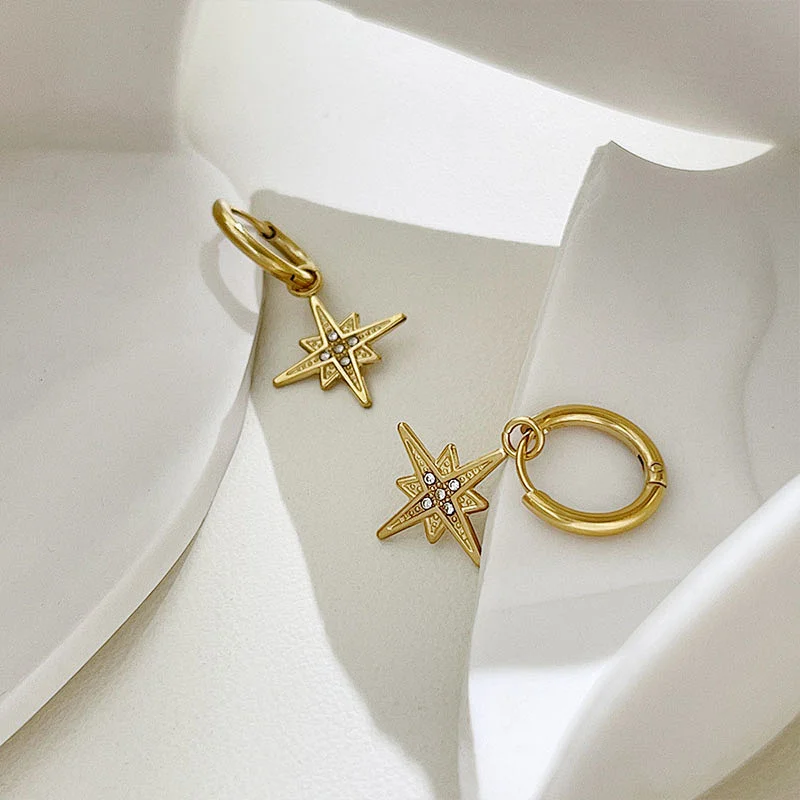 Luxury Star Earrings Female Star Zircon Hoop Earrings