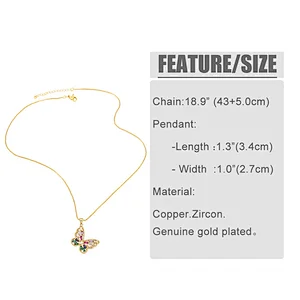 Zirconia Butterfly Pendant Brass Necklace Jewelry Accessories
