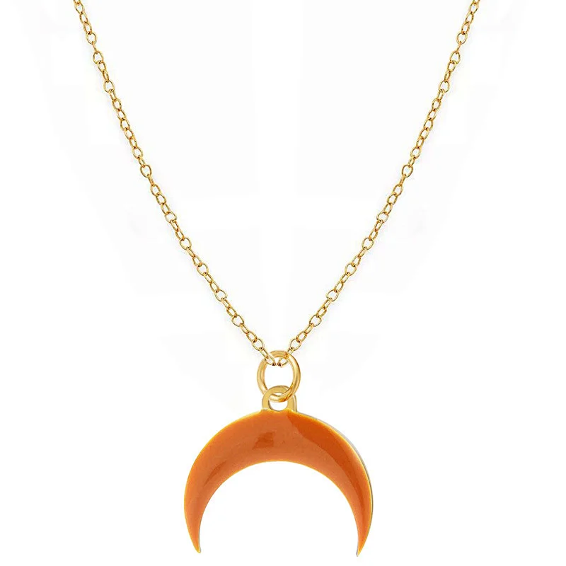 Titanium Steel Necklace Enamel Moon Pendant Gold Plated Chain