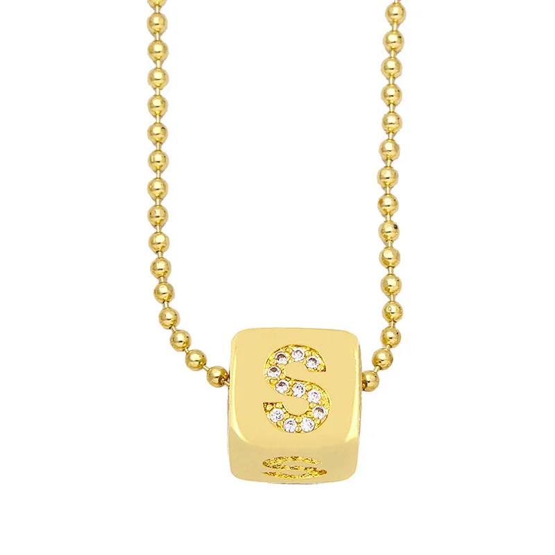 Geometric Gold Plated Zirconia Letters Pendant Necklace