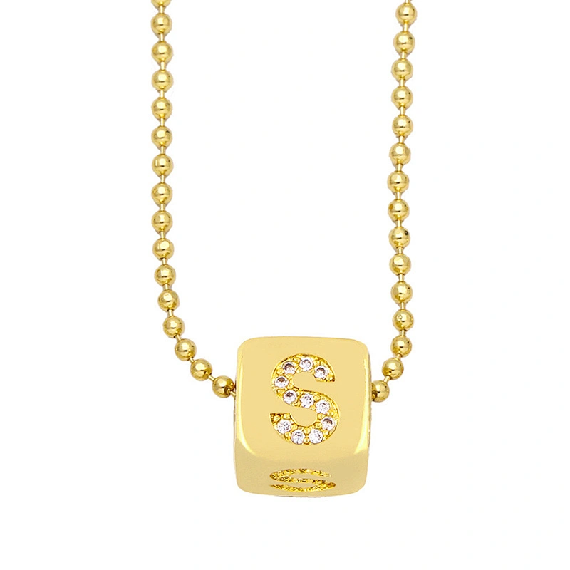 Geometric Gold Plated Zirconia Letters Pendant Necklace