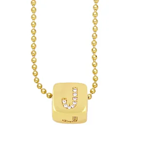 Geometric Gold Plated Zirconia Letters Pendant Necklace