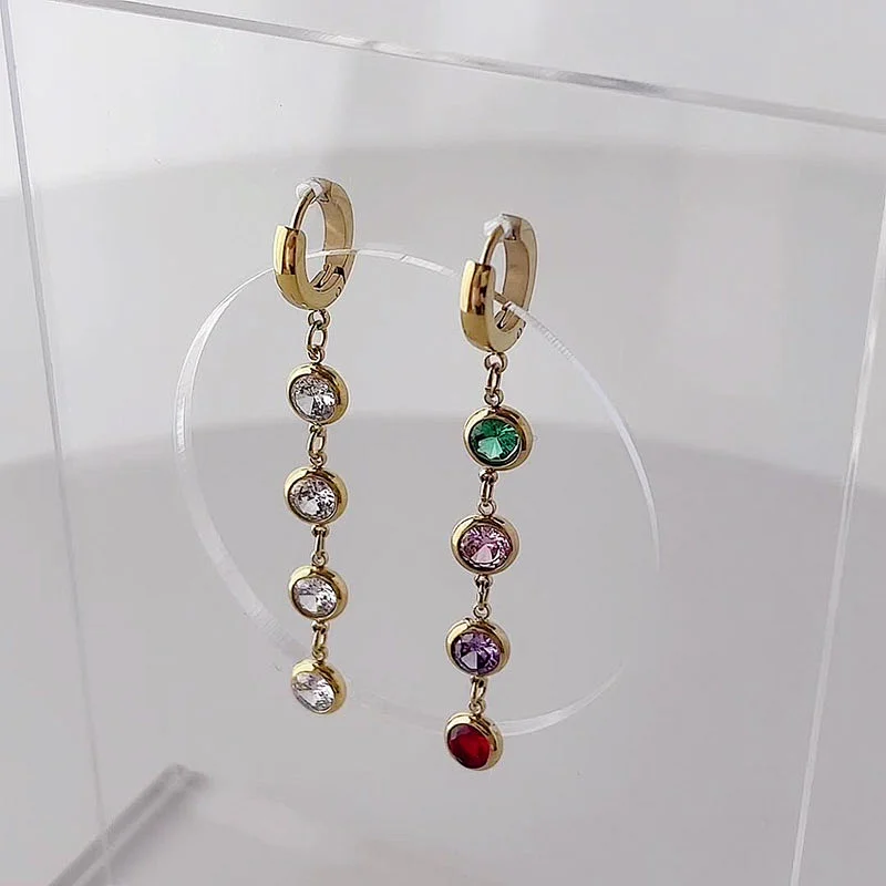 Women's Long Tassel Earrings Colorful Zircon Earrings