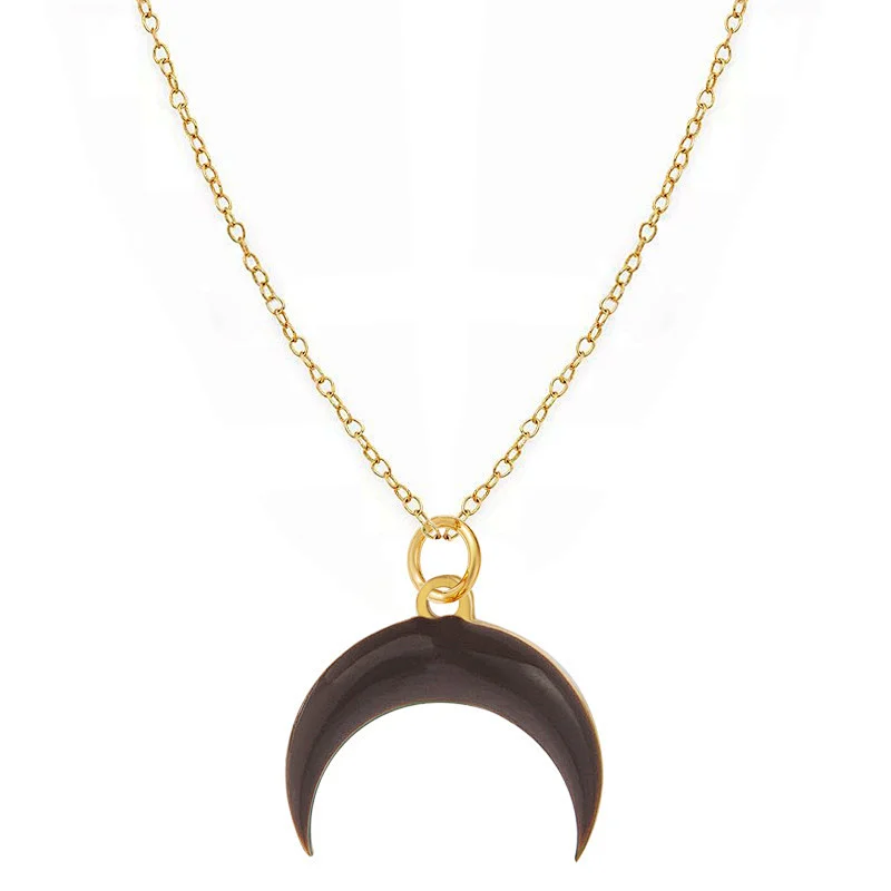 Titanium Steel Necklace Enamel Moon Pendant Gold Plated Chain