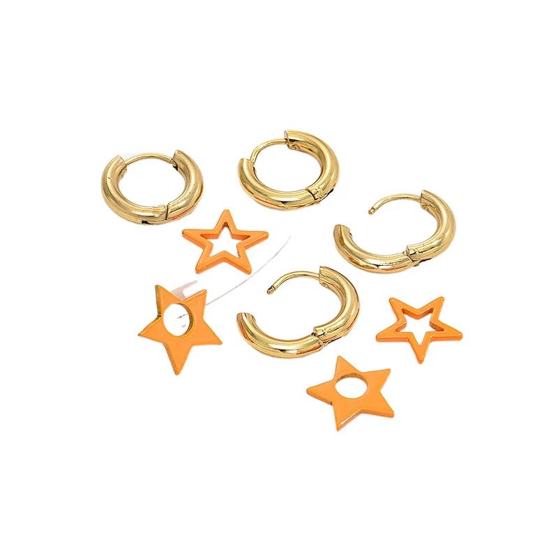 Orange Star Pendant Earrings Hollow Hoop Earrings