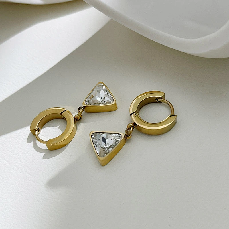 18K Gold Triangle Earrings Zircon Pendant Hoop Earrings Women