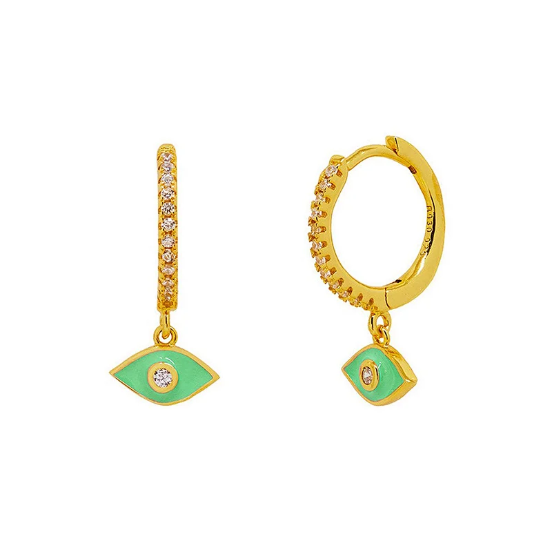 Enamel Eye Shape Earrings Brass Zircon Hoop Earrings