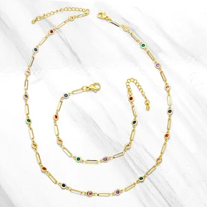 Necklace Bracelet Jewlry Set Colorful Zirconia Brass Jewelry