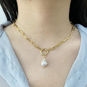 Vintage Baroque Freshwater Pearl Pendant Necklace Women