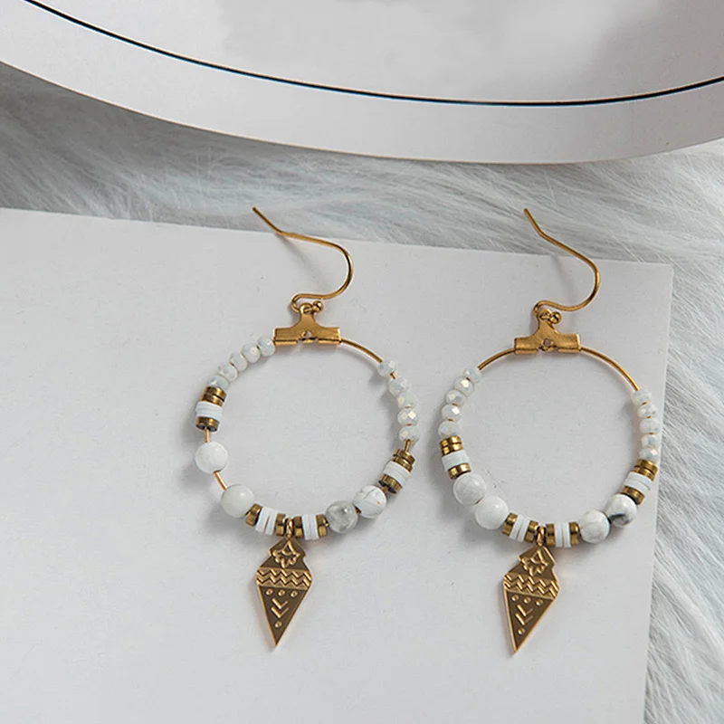 Bohemian Titanium Steel Natural Stone Earrings Women