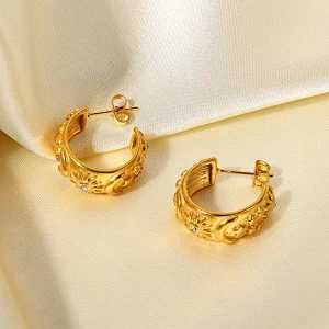 Fashion Cubic Zirconia Embossed Moon Design Stud Earrings