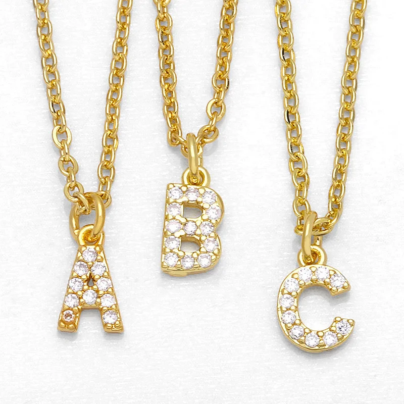 18k Gold Plated DIY Letters Necklace With CZ Diamond Pendant
