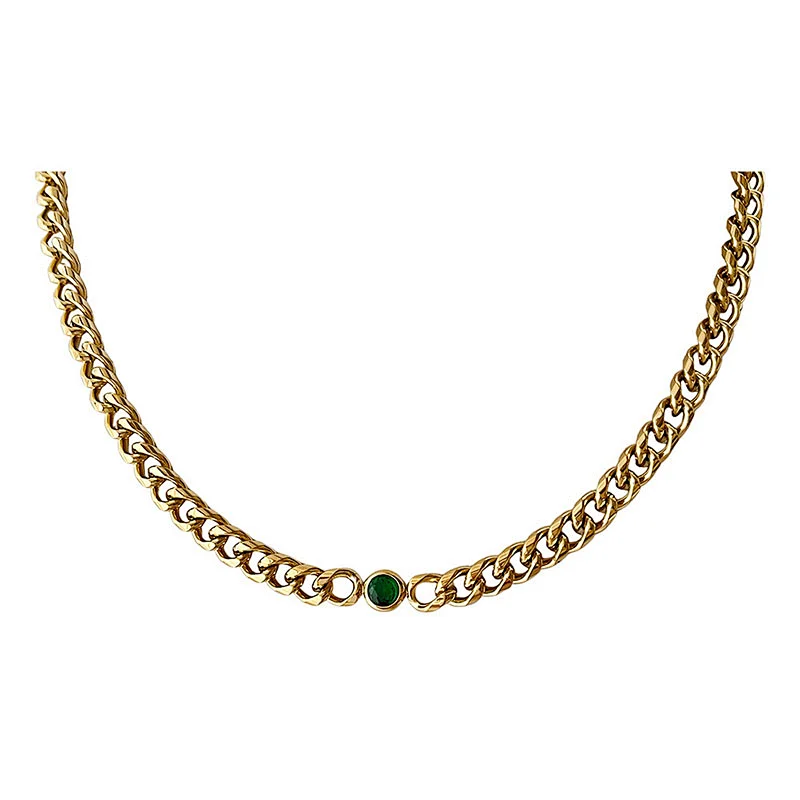 Gold Chain Zircon Titanium Steel Necklace Simple Bracelet Women Set