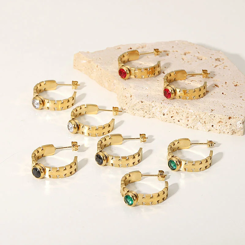 C Shape Zircon Earrings Women's Vintage Earrings