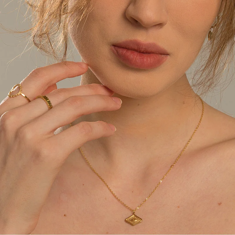Simple Stainless Steel Eye Pendant Necklace