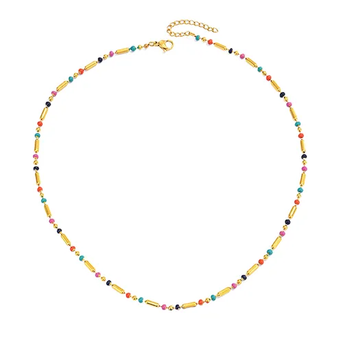 Simple Stainless Steel Colorful Beads Necklace