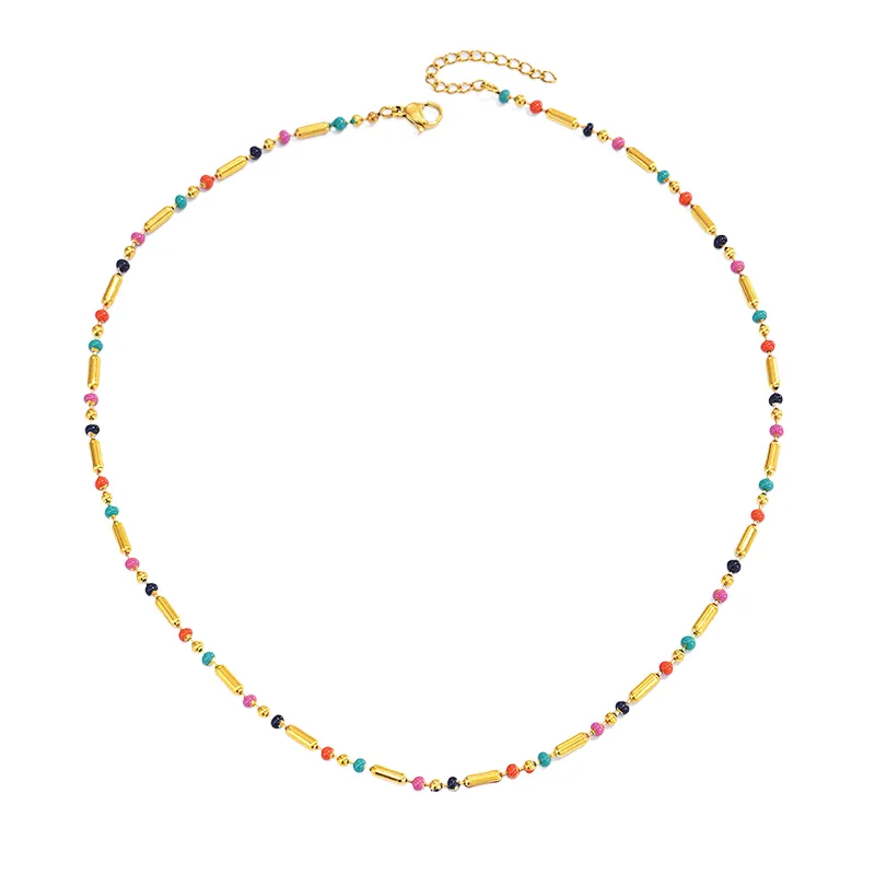 Simple Stainless Steel Colorful Beads Necklace