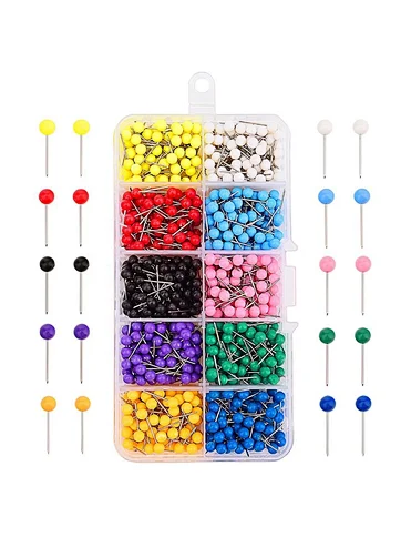 1000 Pieces Multi-Color Push Pins Map Pins Plastic Round Head with Steel Point for Bulletin Board Fabric Marking,10 colors