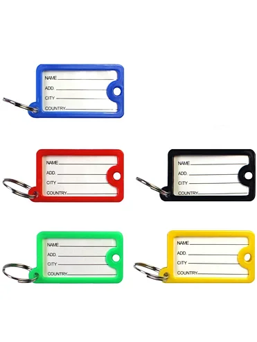 mix color square clear plastic keychain PVC key tags ID label name tags key holder with label