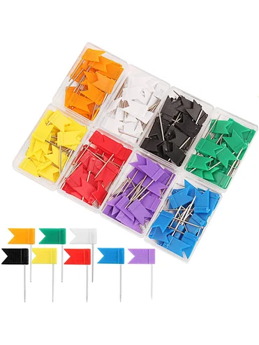 160 Pieces Colorful Push Pins Flag Map Tacks - Map Pins of Each Color are Packed in 8 Boxes, 8 Colors Push Tacks