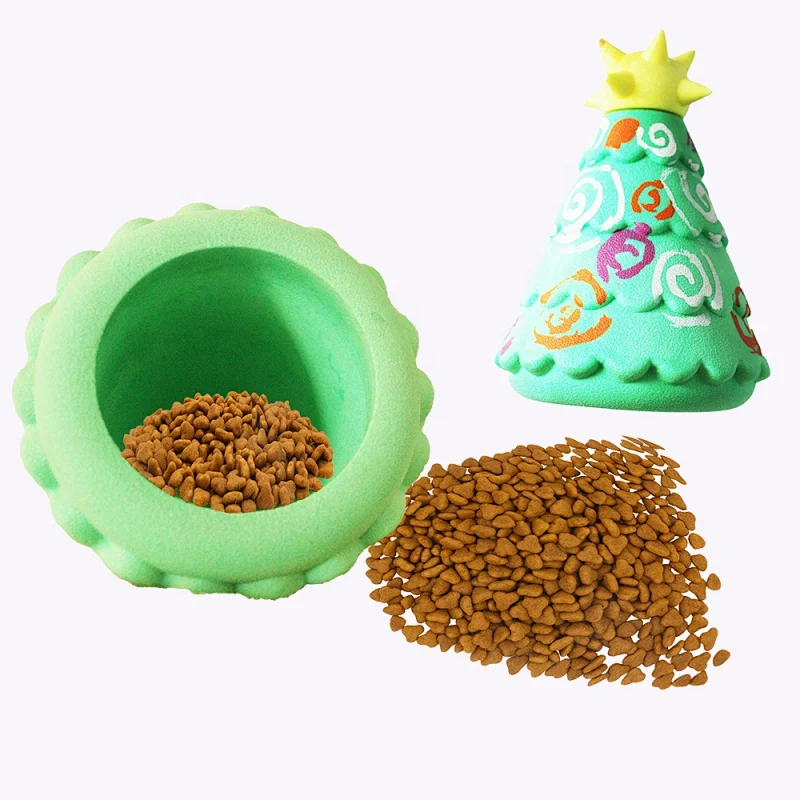 TPR Foam Pet Dog Cat Food Attractant Toy Christmas Tree Shape Chew Toy For Pets Who Dont Like Toys