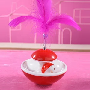 Cat Swatter Toy Tumbler Food Leakage  With Bell Ball Track And Feather