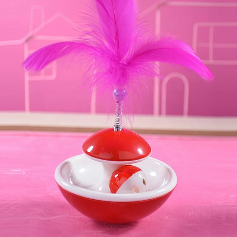 Cat Swatter Toy Tumbler Food Leakage  With Bell Ball Track And Feather