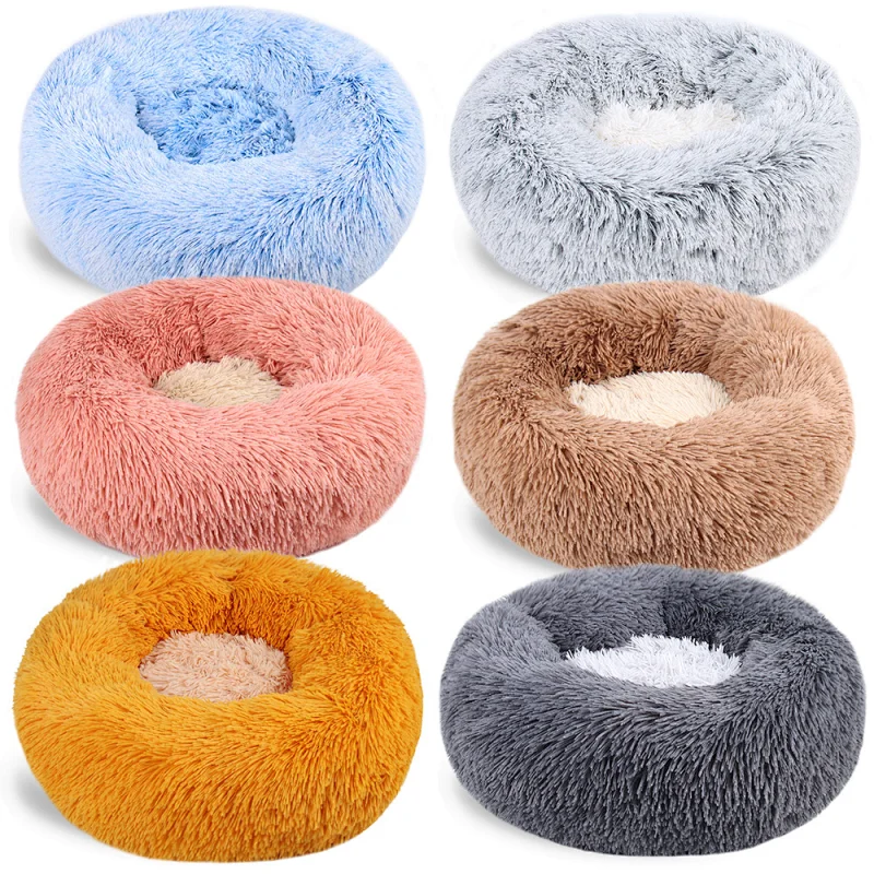Hot sale washable pet bed active pets plush calming bed donut small dog bed furniture