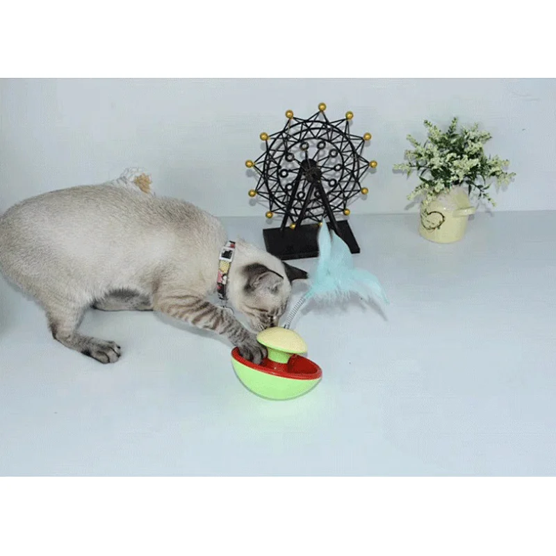 Cat Swatter Toy Tumbler Food Leakage  With Bell Ball Track And Feather
